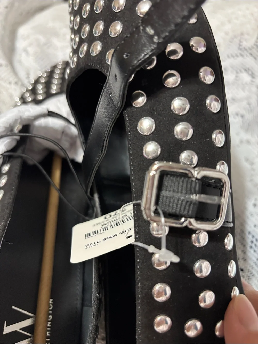 Worthington Black Studded Mary Jane Flats with Silver Accents